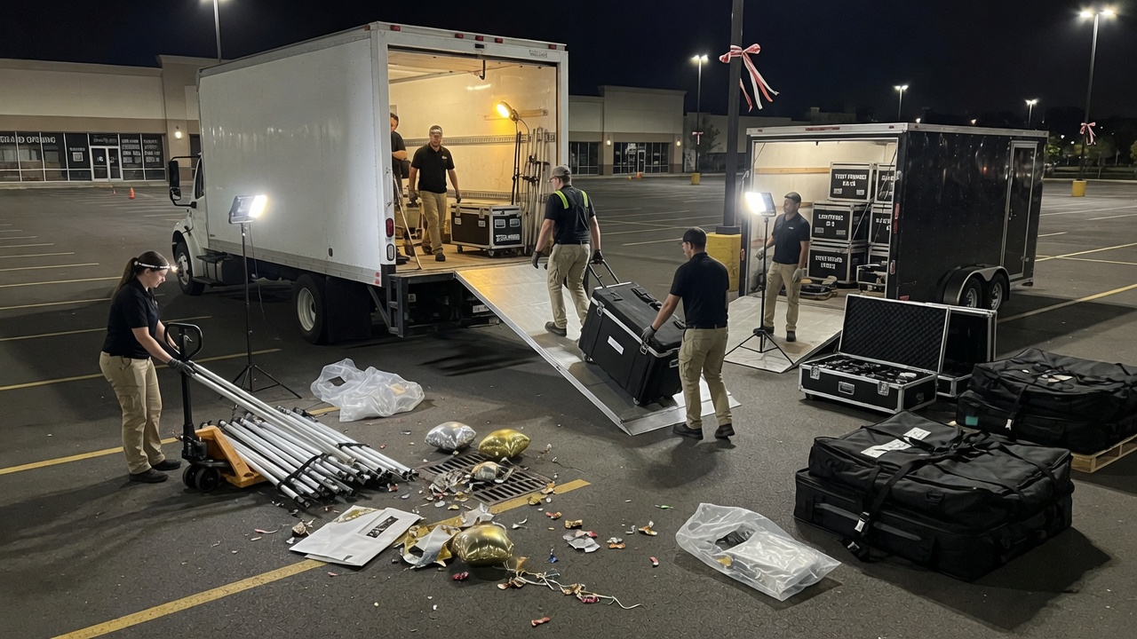 Event crew packing out after a grand opening